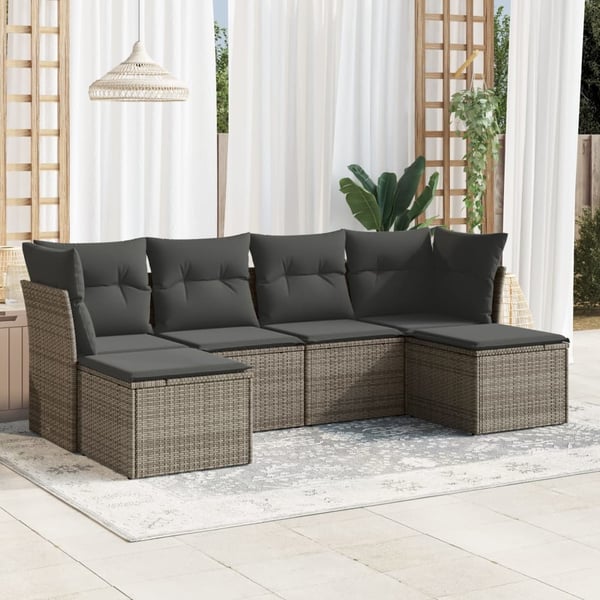 vidaXL sofasæt til haven 6 dele med hynder polyrattan grå