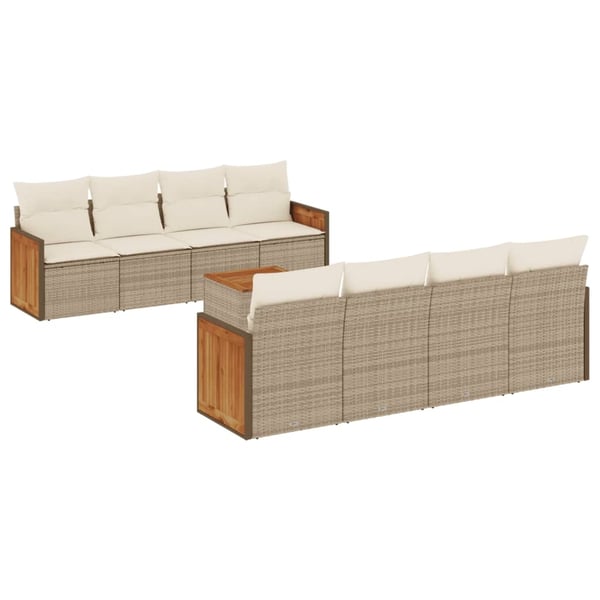 vidaXL sofasæt til haven 9 dele med hynder polyrattan beige