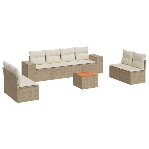 vidaXL sofasæt til haven 9 dele med hynder polyrattan beige