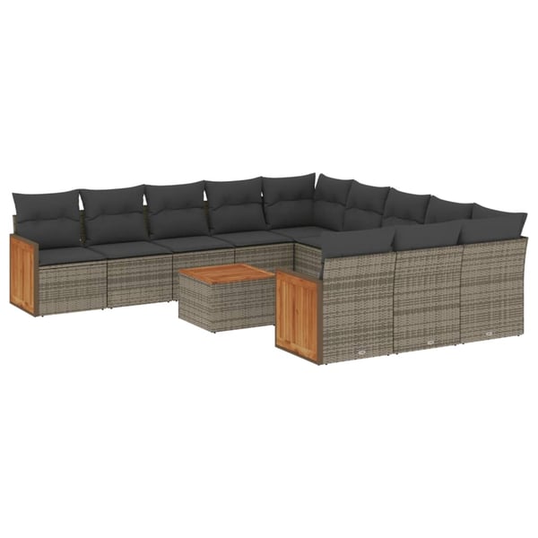 vidaXL sofasæt til haven 12 dele med hynder polyrattan grå