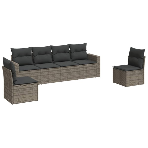 vidaXL sofasæt til haven 6 dele med hynder polyrattan grå