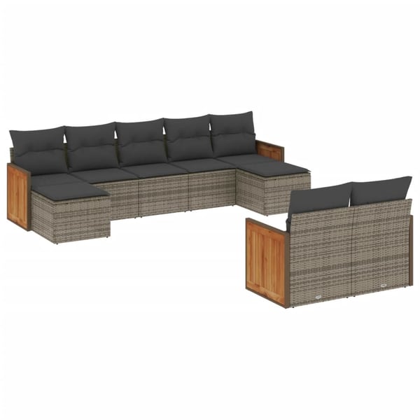 vidaXL sofasæt til haven 9 dele med hynder polyrattan grå