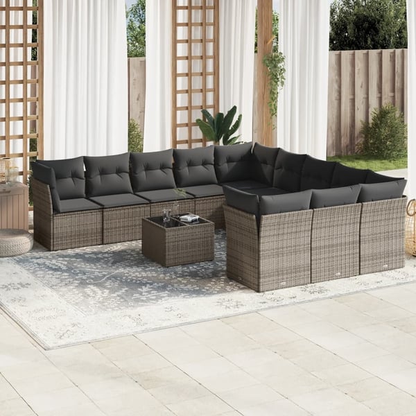 vidaXL sofasæt til haven 12 dele med hynder polyrattan grå