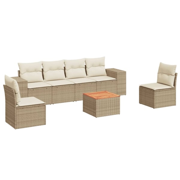 vidaXL sofasæt til haven 7 dele med hynder polyrattan beige