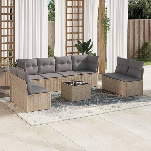 vidaXL sofasæt til haven 9 dele med hynder polyrattan beige