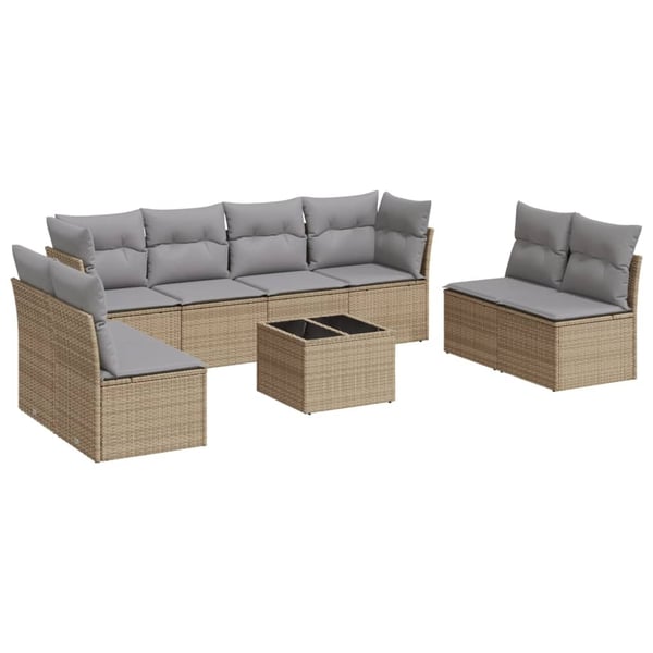 vidaXL sofasæt til haven 9 dele med hynder polyrattan beige
