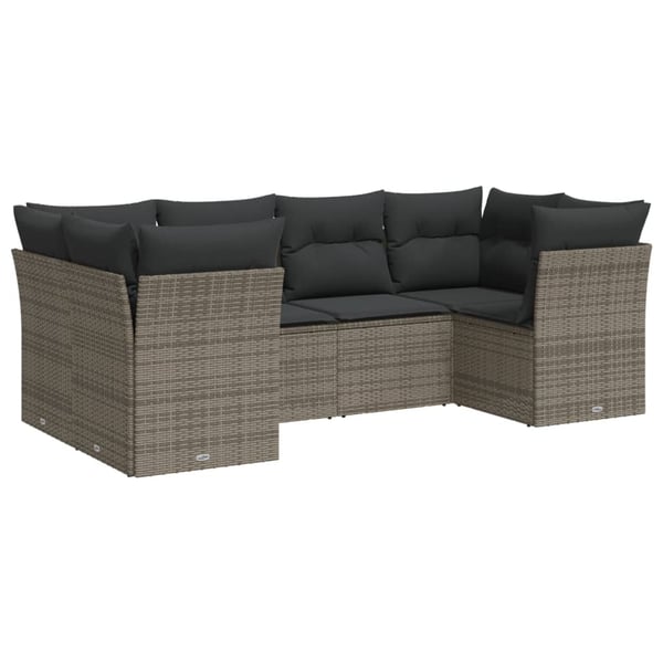 vidaXL sofasæt til haven 6 dele med hynder polyrattan grå