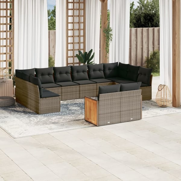 vidaXL sofasæt til haven 12 dele med hynder polyrattan grå