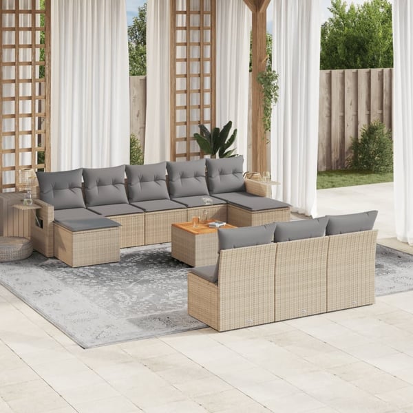 vidaXL havesofasæt 11 dele med hynder polyrattan beige