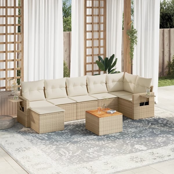 vidaXL sofasæt til haven 8 dele med hynder polyrattan beige
