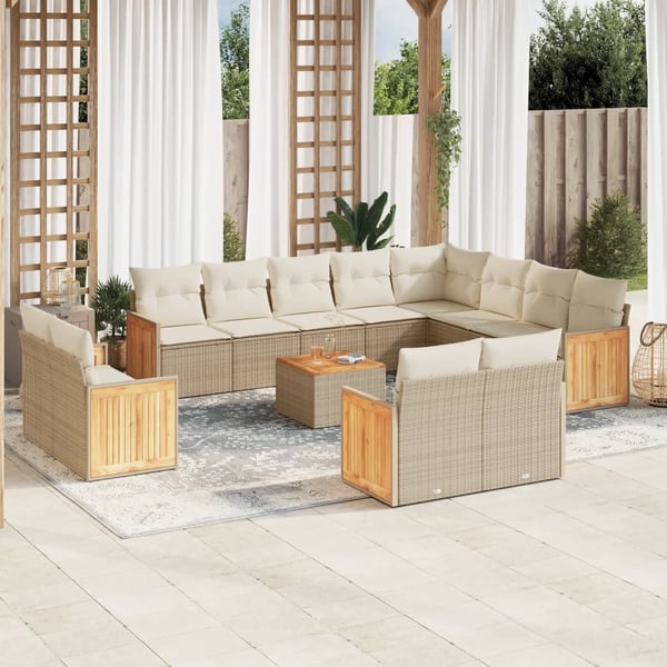 vidaXL sofasæt til haven 13 dele med hynder polyrattan beige