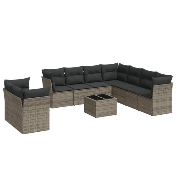 vidaXL sofasæt til haven 10 dele med hynder polyrattan grå