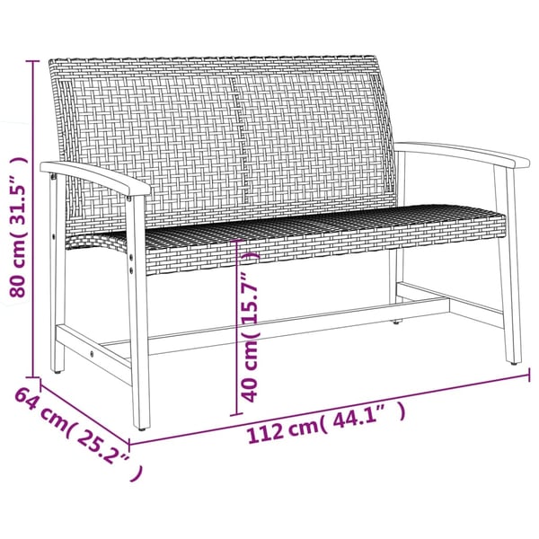 vidaXL havebænk 112 cm polyrattan og akacietræ grå