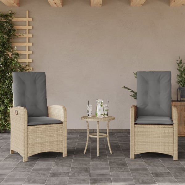 vidaXL havestole 2 stk. lænefunktion + hynder polyrattan blandet beige