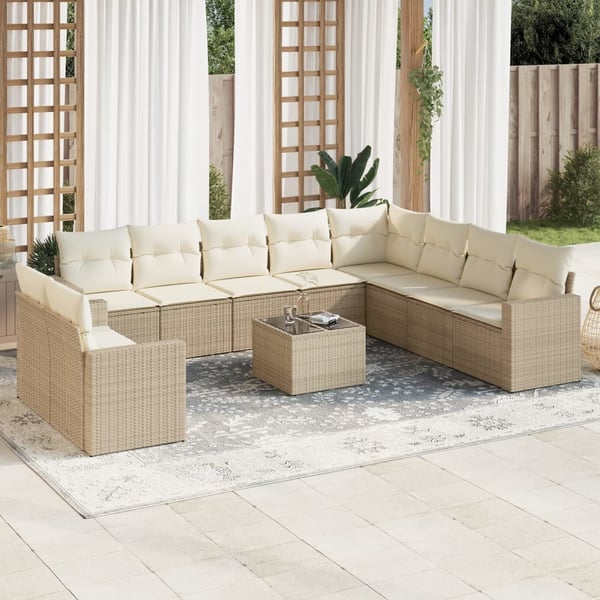 vidaXL sofasæt til haven 11 dele med hynder polyrattan beige
