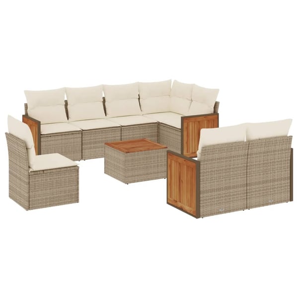 vidaXL Soffgrupp för trädgården med dynor 9 delar beige konstrotting