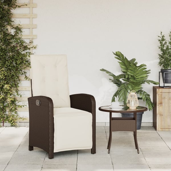 vidaXL havestol med lænefunktion og fodstøtte polyrattan brun