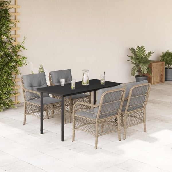 vidaXL spisebordssæt til haven 5 dele med hynder polyrattan beige