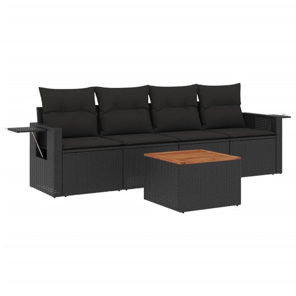 vidaXL sofasæt til haven 5 dele med hynder polyrattan sort