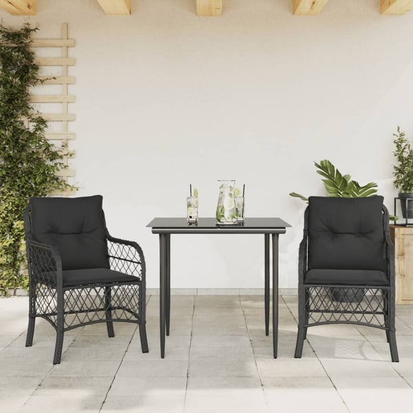 vidaXL bistrosæt til haven 3 dele med hynder polyrattan sort