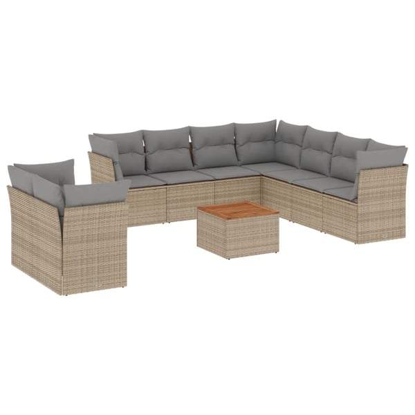 vidaXL sofasæt til haven 10 dele med hynder polyrattan beige
