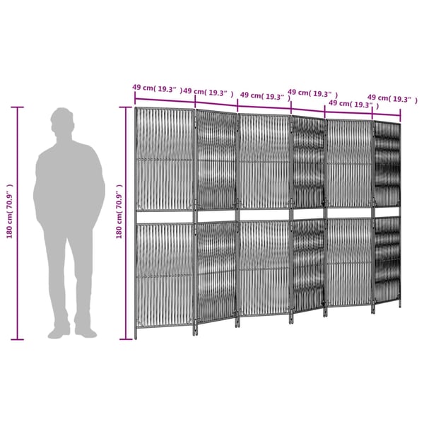 vidaXL rumdeler 6 paneler polyrattan sort