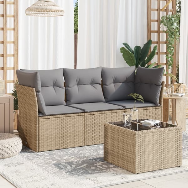 vidaXL sofasæt til haven 4 dele med hynder polyrattan beige