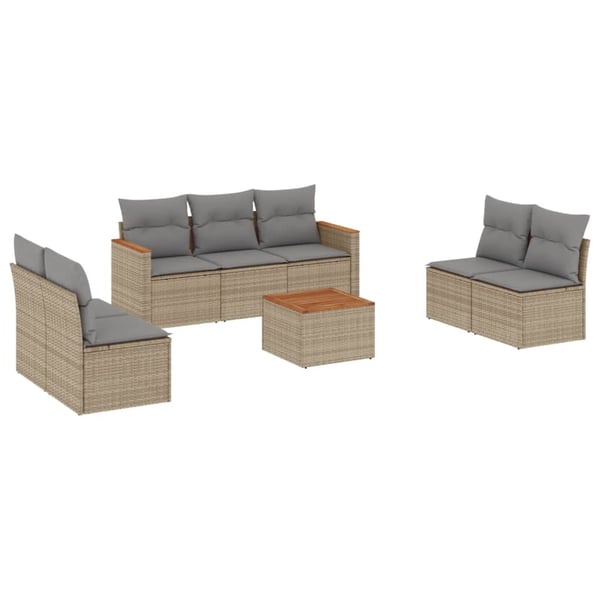 vidaXL sofasæt til haven 8 dele med hynder polyrattan beige