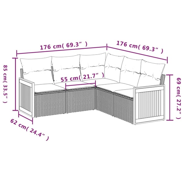 vidaXL sofasæt 5 dele med hynder polyrattan grå