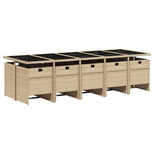 vidaXL spisebordssæt til haven 11 dele med hynder polyrattan beige