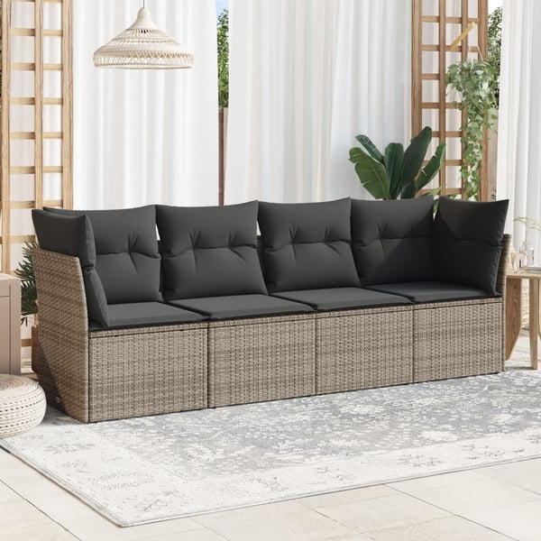 vidaXL sofasæt til haven 4 dele med hynder polyrattan grå