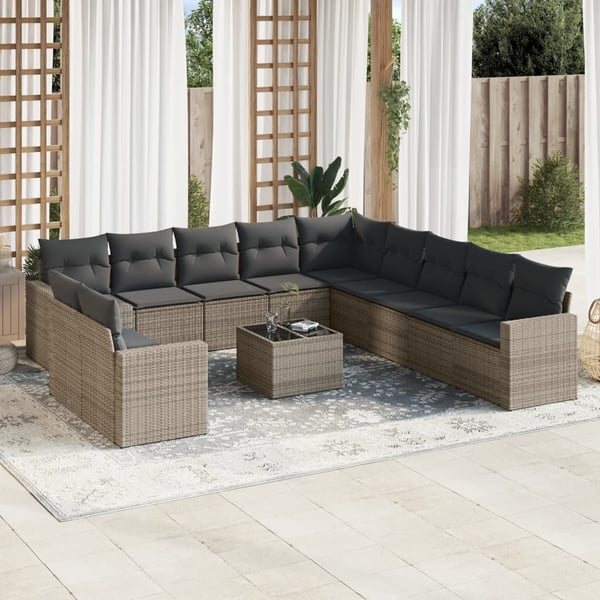 vidaXL sofasæt til haven 12 dele med hynder polyrattan grå
