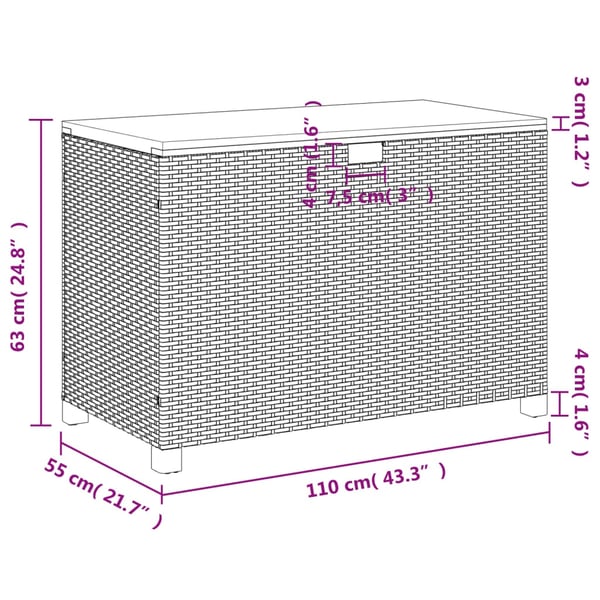 vidaXL Puutarhan säilytyslaatikko harmaa 110x55x63 cm polyrottinki