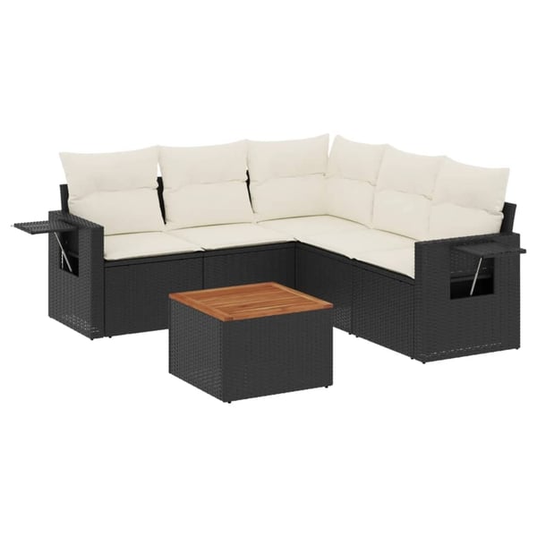 vidaXL Loungegrupp med dynor 6 delar svart konstrotting