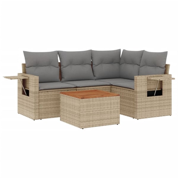 vidaXL havesofasæt 5 dele med hynder beige polyrattan