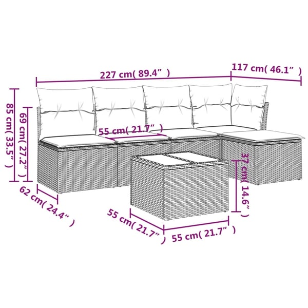 vidaXL sofasæt til haven 6 dele med hynder polyrattan beige