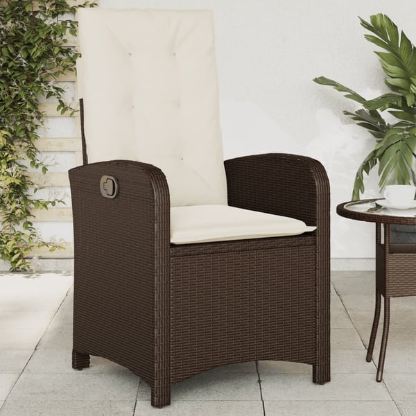 vidaXL havestol med lænefunktion og hynder polyrattan brun