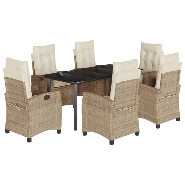 vidaXL spisebordssæt til haven 7 dele med hynder polyrattan beige