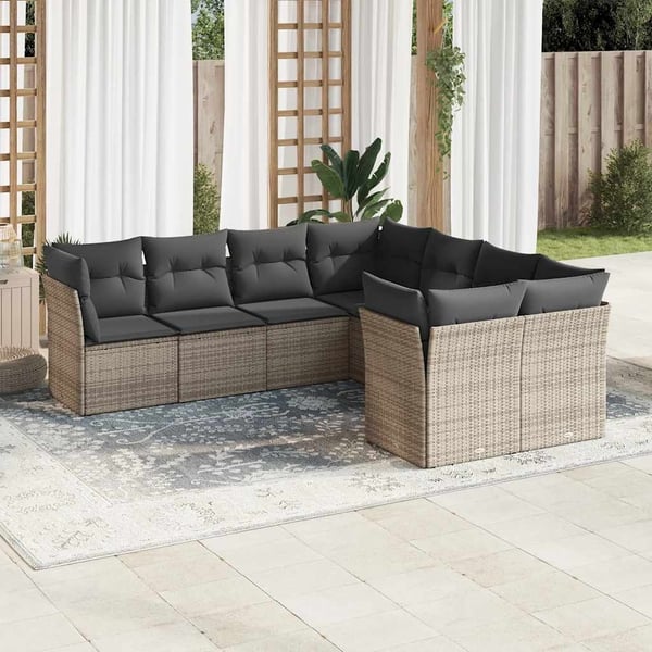 vidaXL sofasæt til haven 8 dele med hynder polyrattan grå