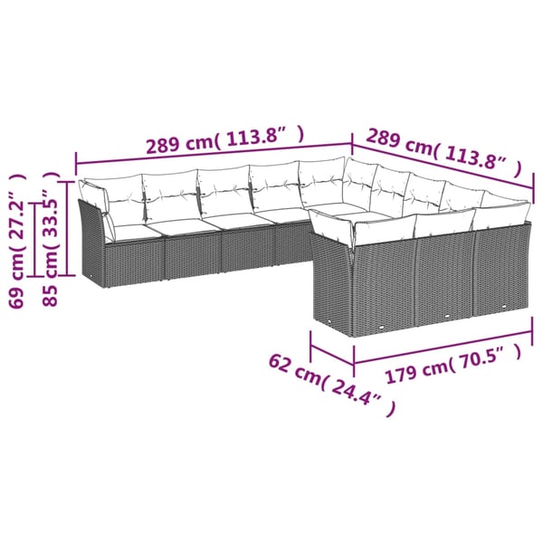 vidaXL Loungegrupp för trädgården m. dynor 11 delar beige konstrotting
