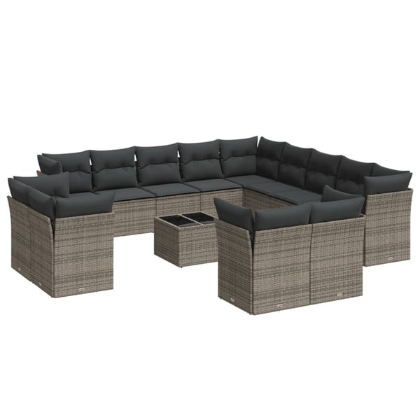 vidaXL sofasæt til haven 14 dele med hynder polyrattan grå