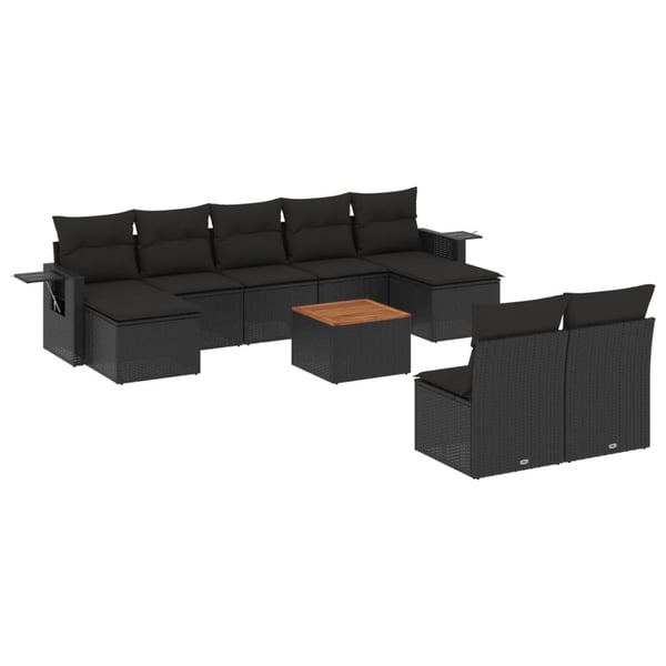 vidaXL sofasæt til haven 10 dele med hynder polyrattan sort