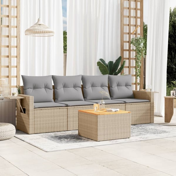 vidaXL havesofasæt 5 dele med hynder polyrattan beige