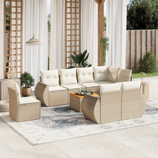 vidaXL sofasæt til haven 9 dele med hynder polyrattan beige