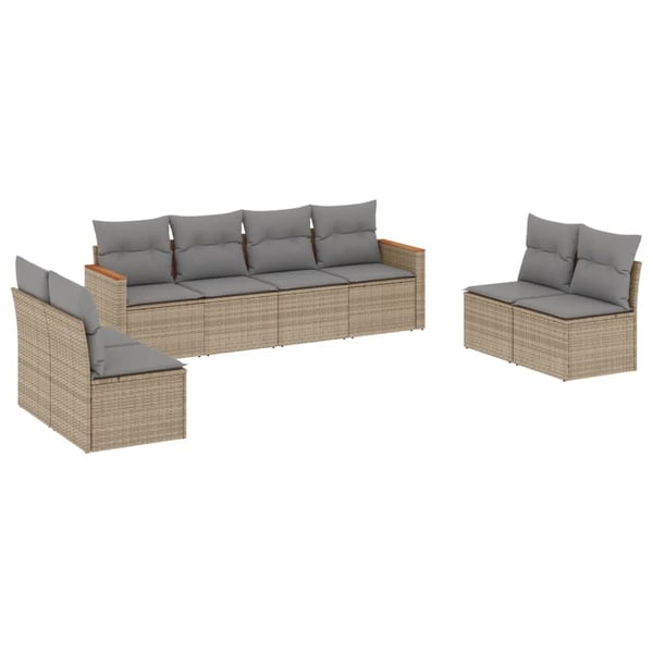 vidaXL sofasæt til haven 8 dele med hynder polyrattan beige