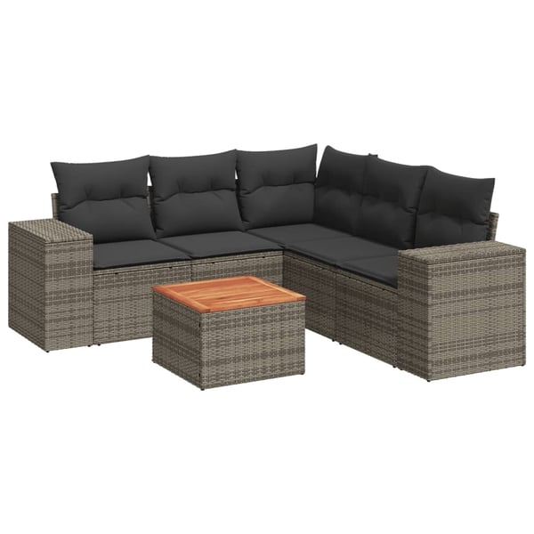 vidaXL sofasæt til haven 6 dele med hynder polyrattan grå
