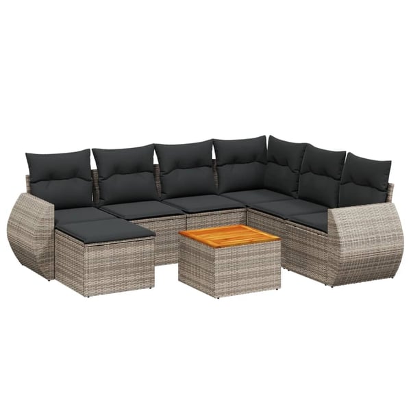 vidaXL sofasæt til haven 8 dele med hynder polyrattan grå