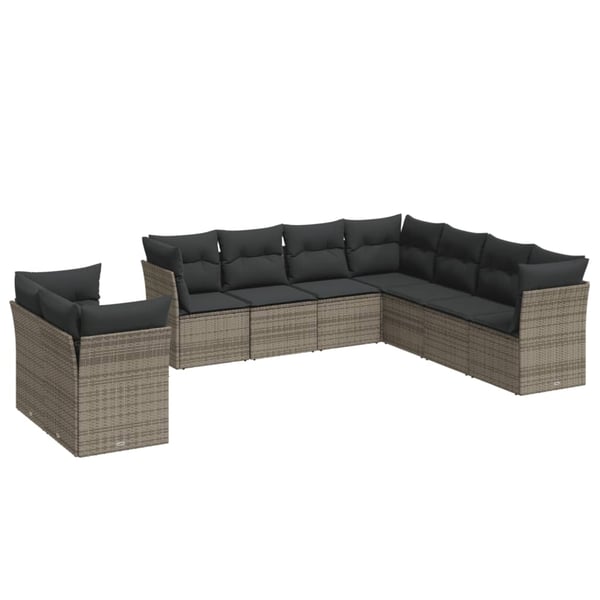 vidaXL sofasæt til haven 9 dele med hynder polyrattan grå