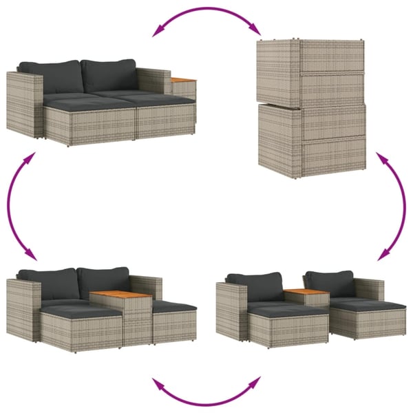 vidaXL sofasæt 5 dele med hynder polyrattan akacietræ grå