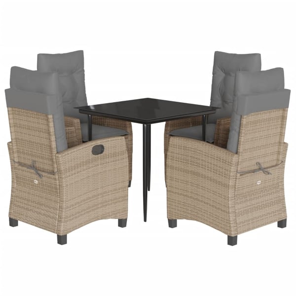 vidaXL spisebordssæt til haven 5 dele med hynder polyrattan beige